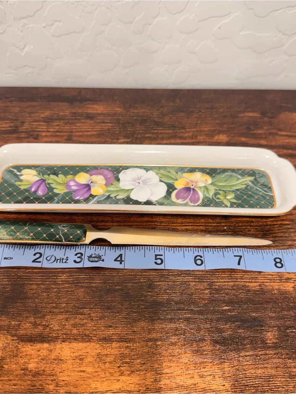 Neiman Marcus Vintage 2 Piece Ceramic Desk Set , Trinket Tray And Letter Opener